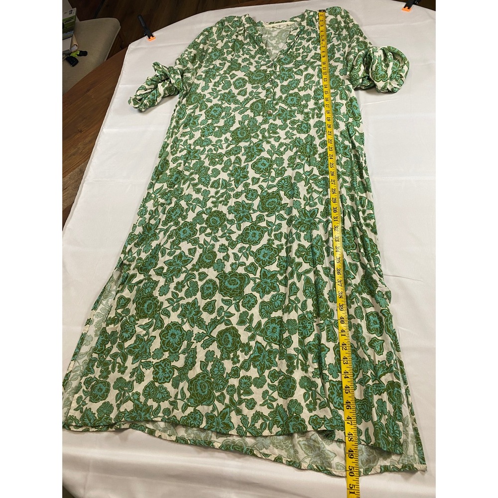 Citrine Swim and Be Free Green Floral Henley Maxi Dress Long Sleeve Large - Picture 6 of 14